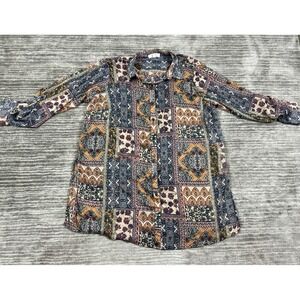 Haver + Blair Top Womens 1X Multicolor Metallic Long Sleeve Button Up Sheer‎